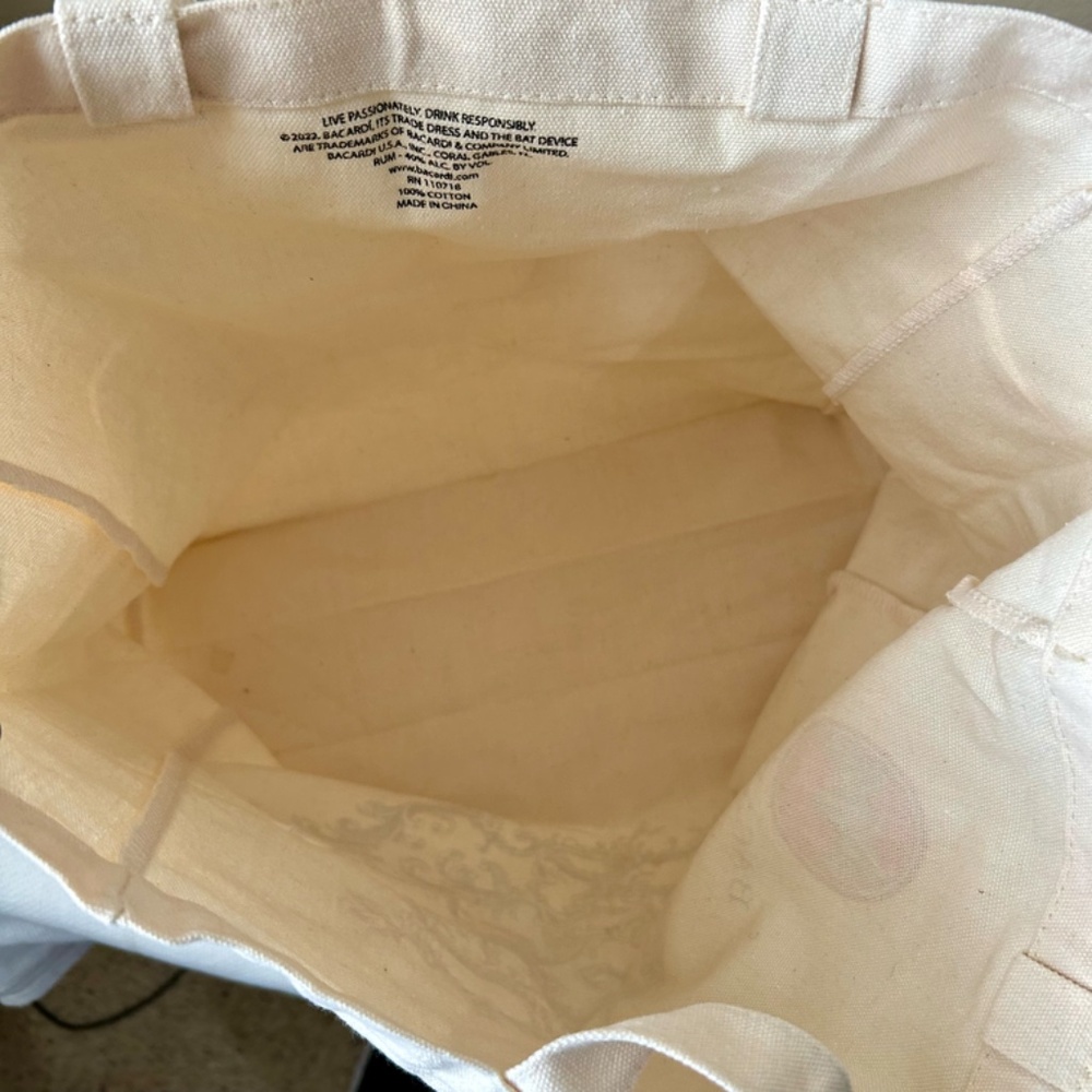 Bacardi Canvas Tote Bag Cream Handles Bat Logo Scroll Tree Passion Fortune Unity - Picture 6 of 8